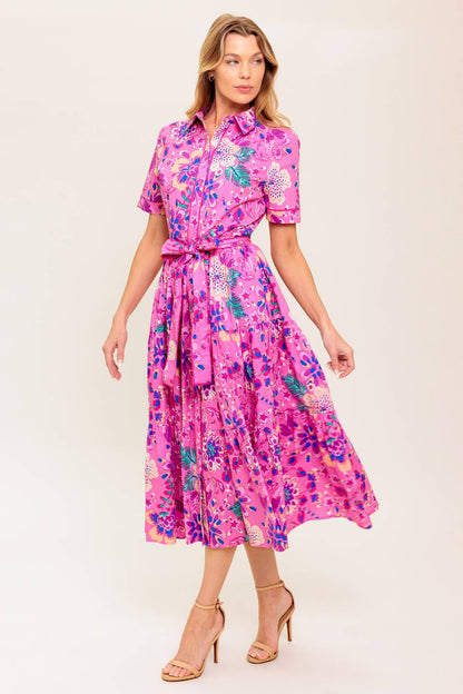PINK PURPLE Celestial Woven Midi Dress in Pink Purple