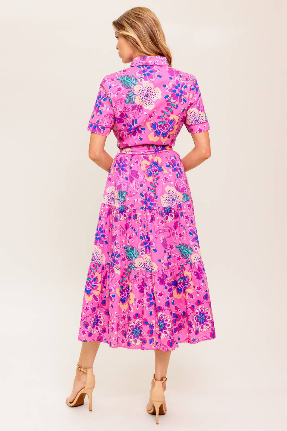 PINK PURPLE Celestial Woven Midi Dress in Pink Purple