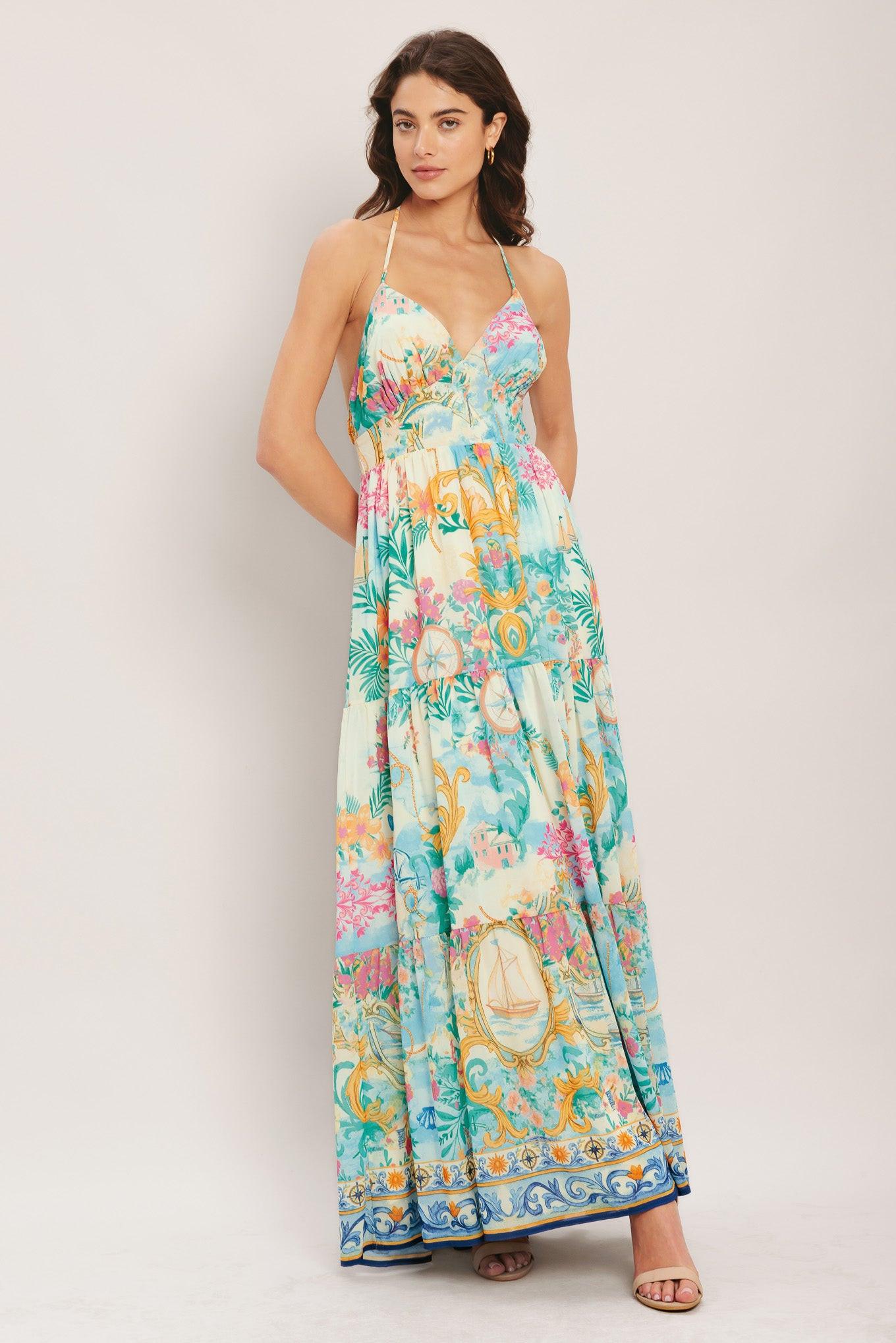 IVORY MULTI Capri Sail Away Woven Maxi Dress