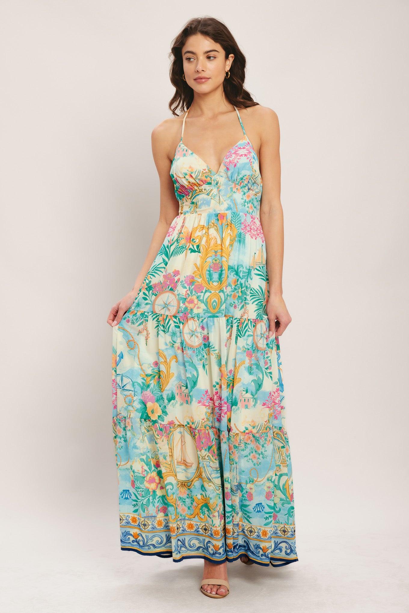 IVORY MULTI Capri Sail Away Woven Maxi Dress