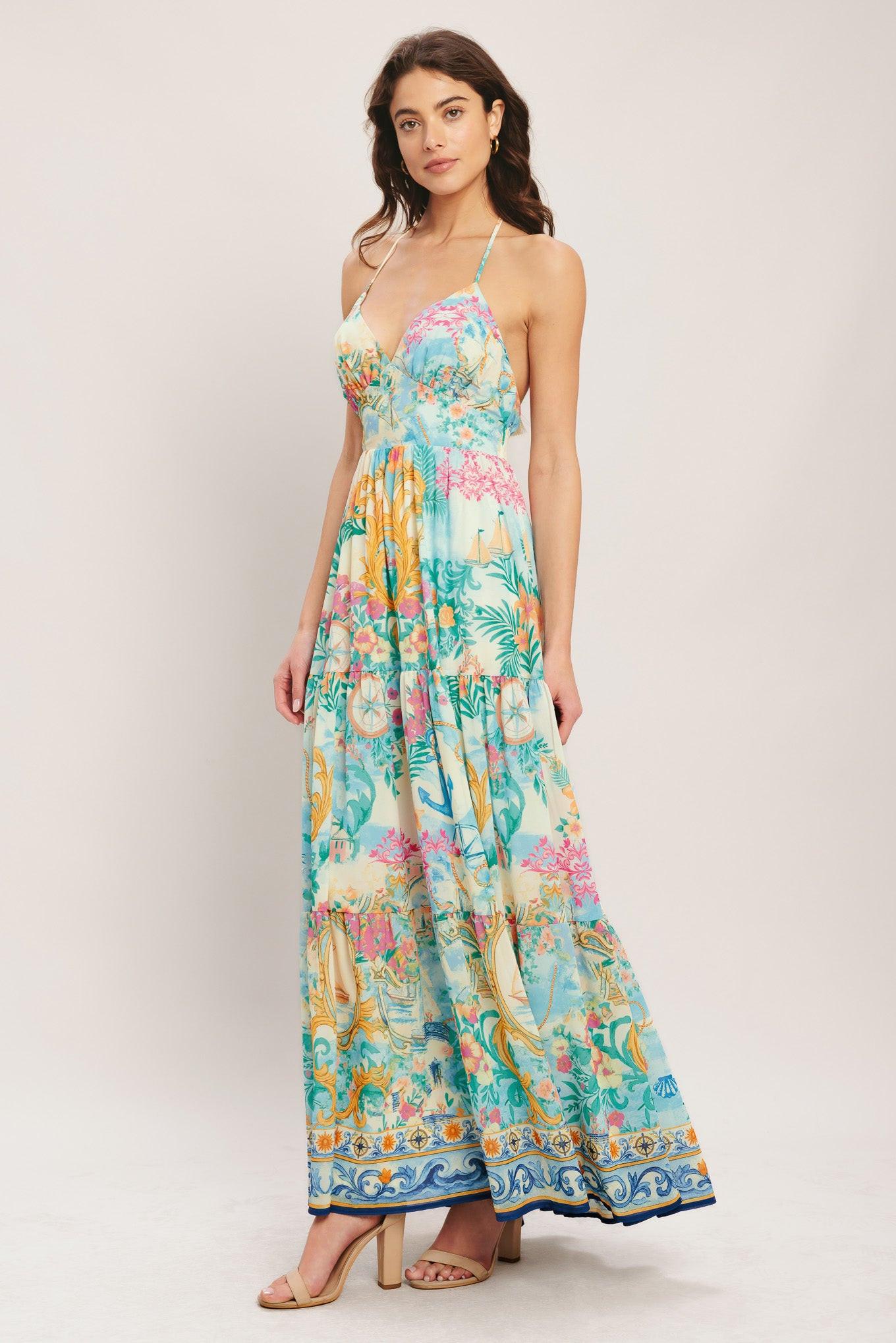 IVORY MULTI Capri Sail Away Woven Maxi Dress