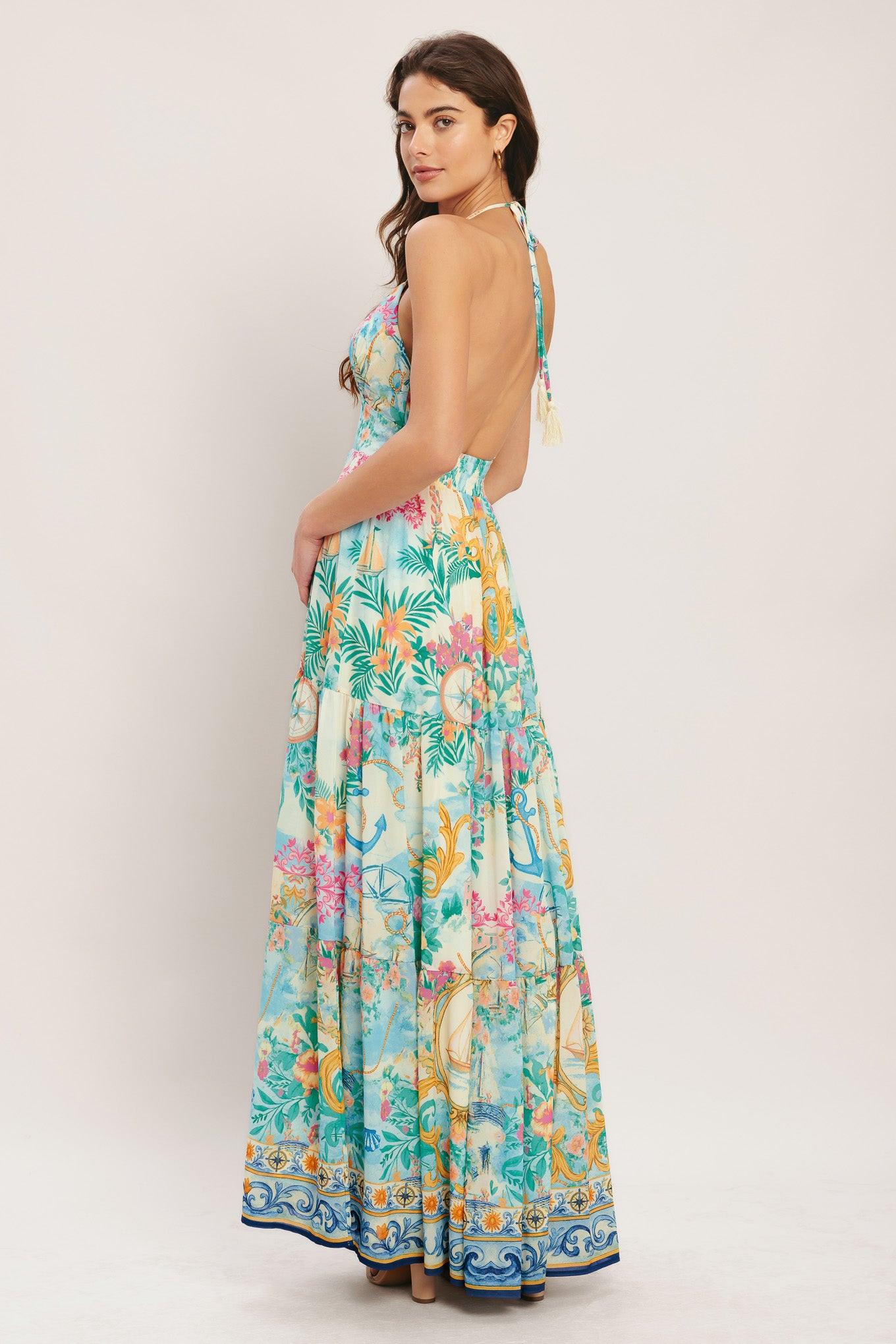 IVORY MULTI Capri Sail Away Woven Maxi Dress