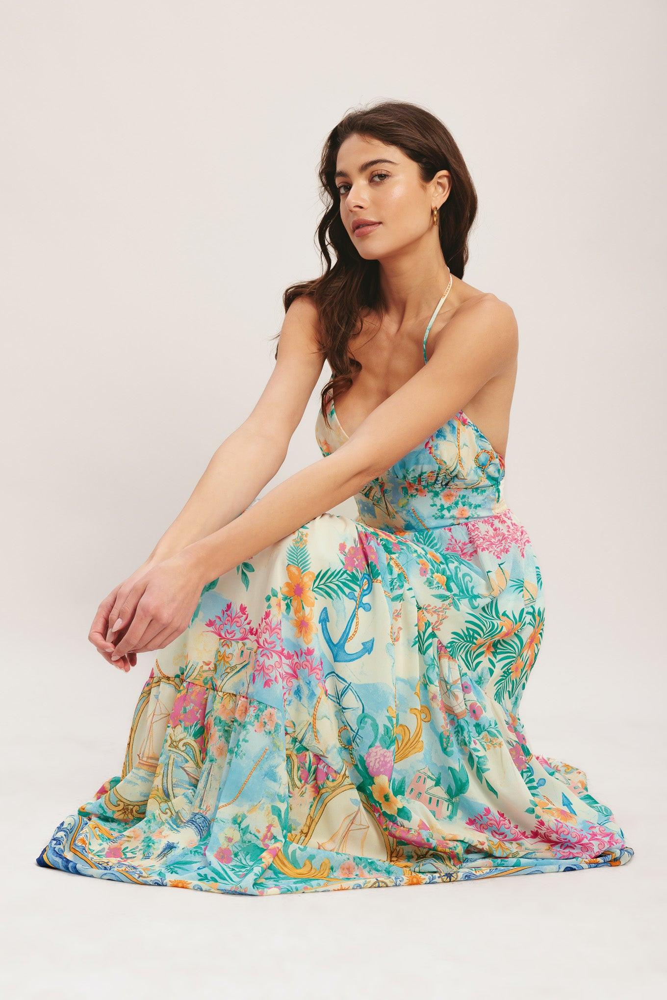 IVORY MULTI Capri Sail Away Woven Maxi Dress