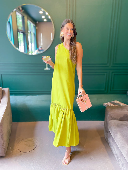 Shoulder Maxi Dress Margot One-Shoulder Maxi Dress in Lime