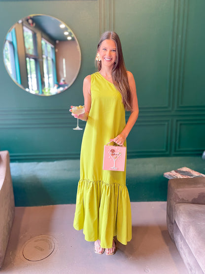 Shoulder Maxi Dress Margot One-Shoulder Maxi Dress in Lime