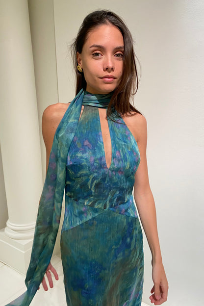 Irises Margot Silk Iris Print Midi Dress
