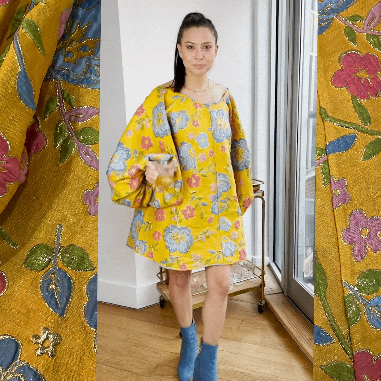 Yellow Jacquard Margot Jacquard Midi Dress in Sunshine