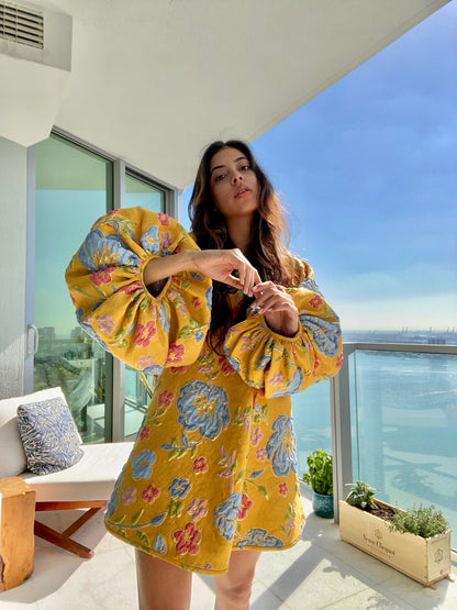 Yellow Jacquard Margot Jacquard Midi Dress in Sunshine
