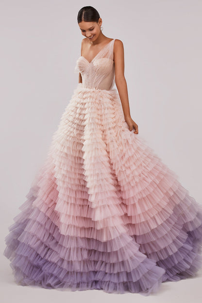 layered ombre maxi skirt Arabella Ombre Ruffle Ball Gown