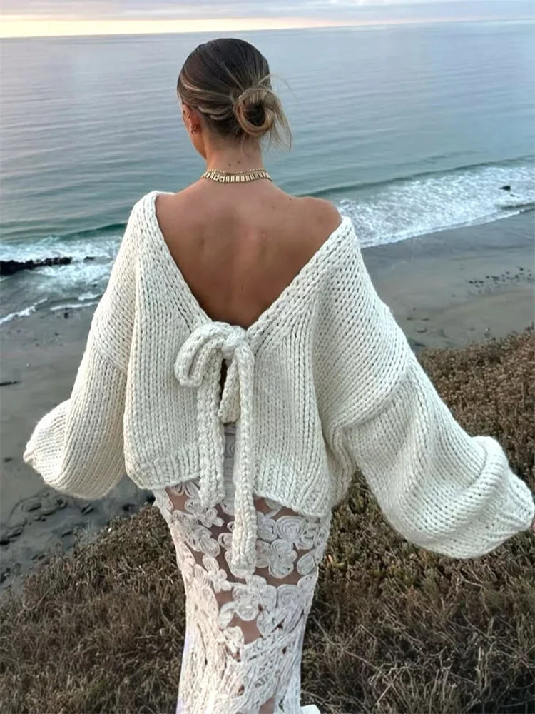 Backless knit sweater