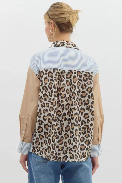 Leopard Patch Striped Shirt