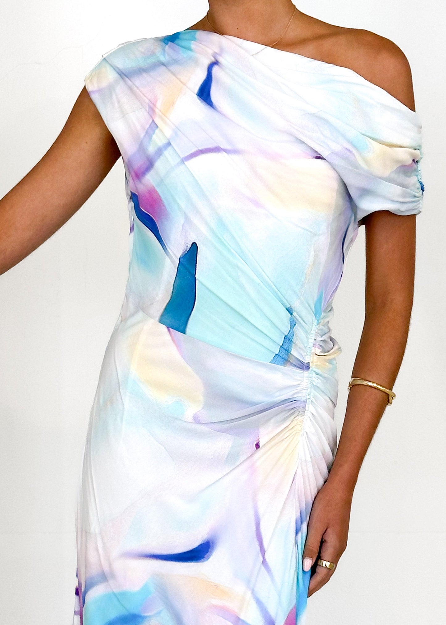 Blue Swirl Violet One-Shoulder Maxi Dress