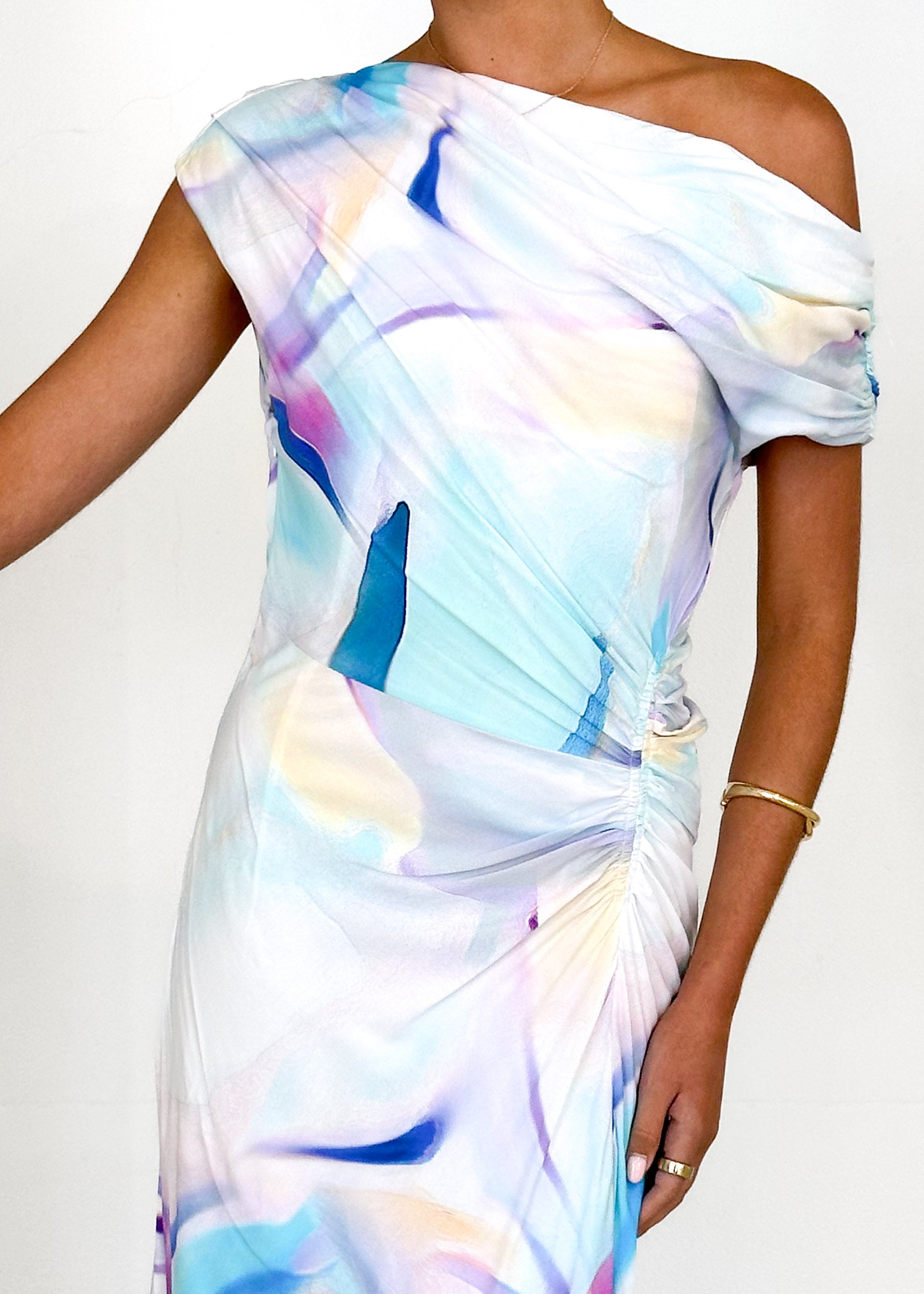 Blue Swirl Violet One-Shoulder Maxi Dress