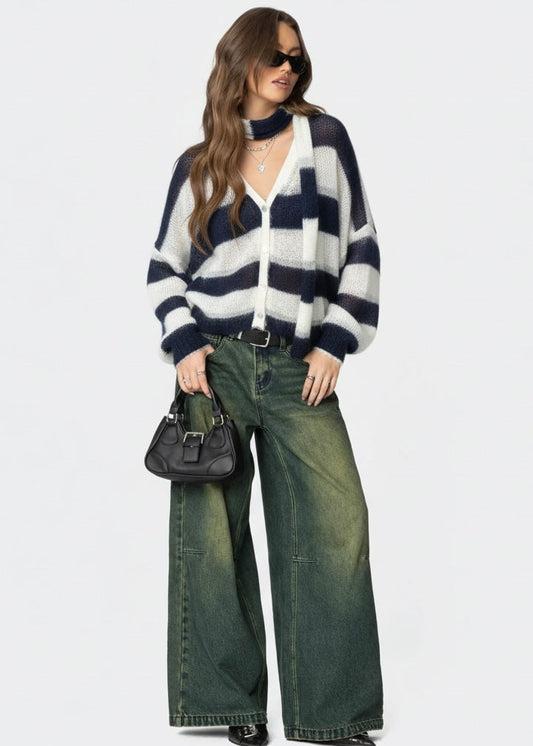 Blue and white striped sweater