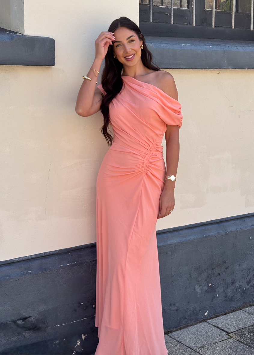Peach Violet One-Shoulder Maxi Dress