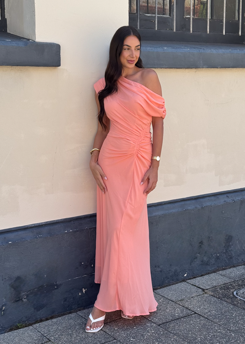 Peach Violet One-Shoulder Maxi Dress