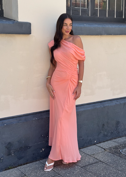 Peach Violet One-Shoulder Maxi Dress