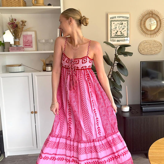 Pink Livia Linen Maxi Dress