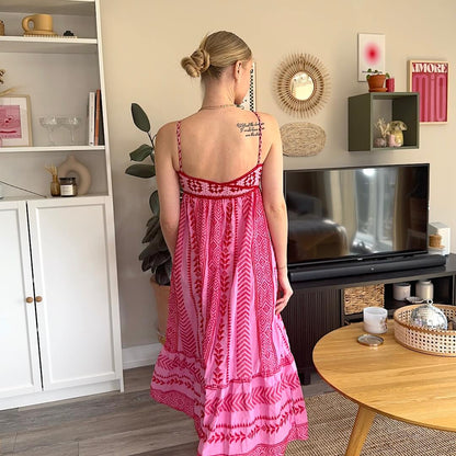 Pink Livia Linen Maxi Dress