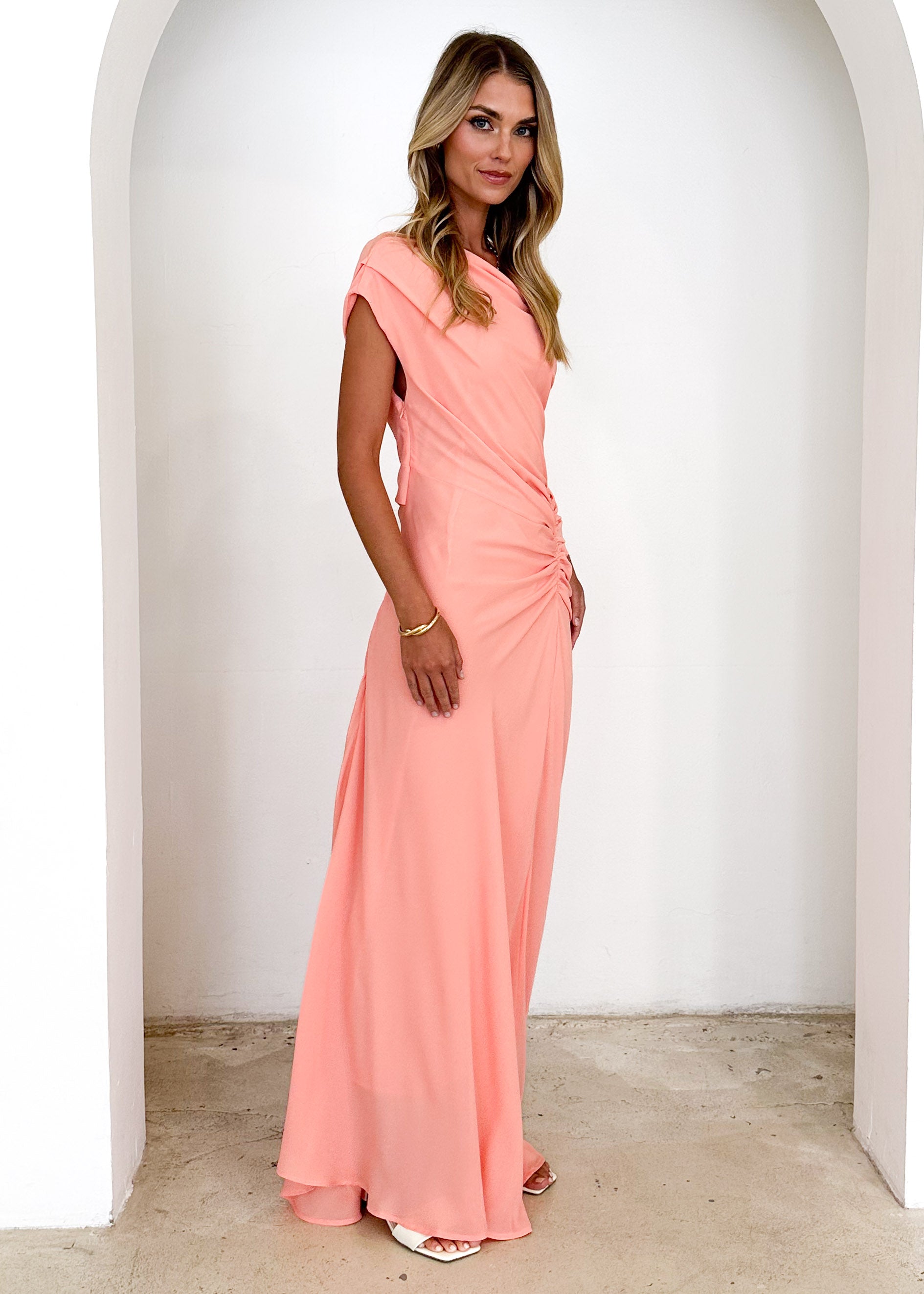 Peach Violet One-Shoulder Maxi Dress