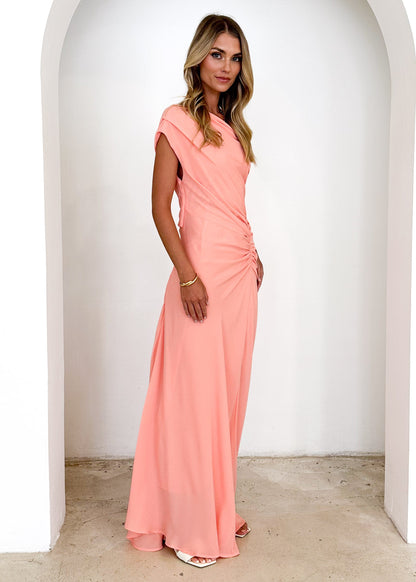 Peach Violet One-Shoulder Maxi Dress