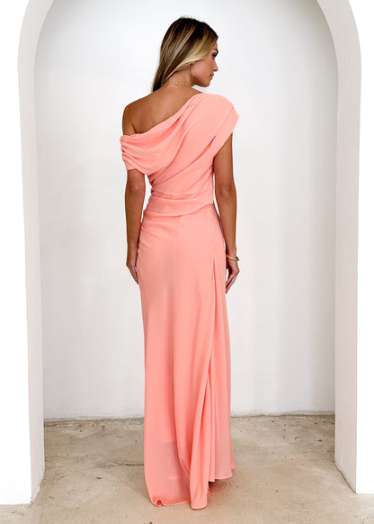 Peach Violet One-Shoulder Maxi Dress