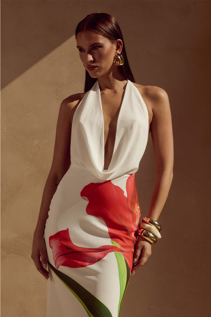 Red Lily Jasmina Silk Maxi Dress in Red Lily