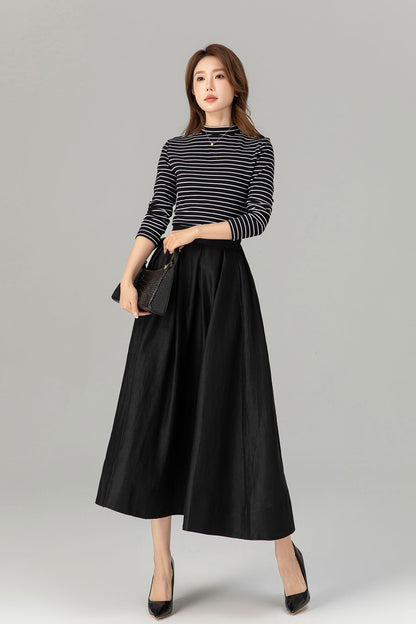 Pleated, Back Elastic Waist with Pockets 4917 Adelaide Linen Midi Skirt