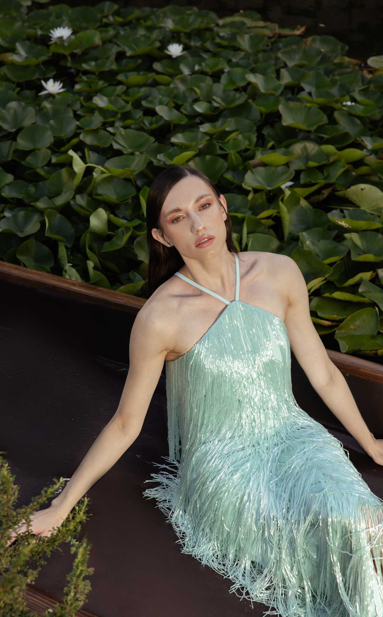 Green Margot Silk Charmeuse Evening Dress
