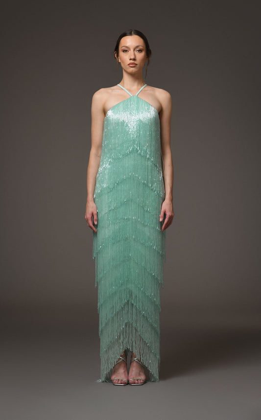 Green Margot Silk Charmeuse Evening Dress