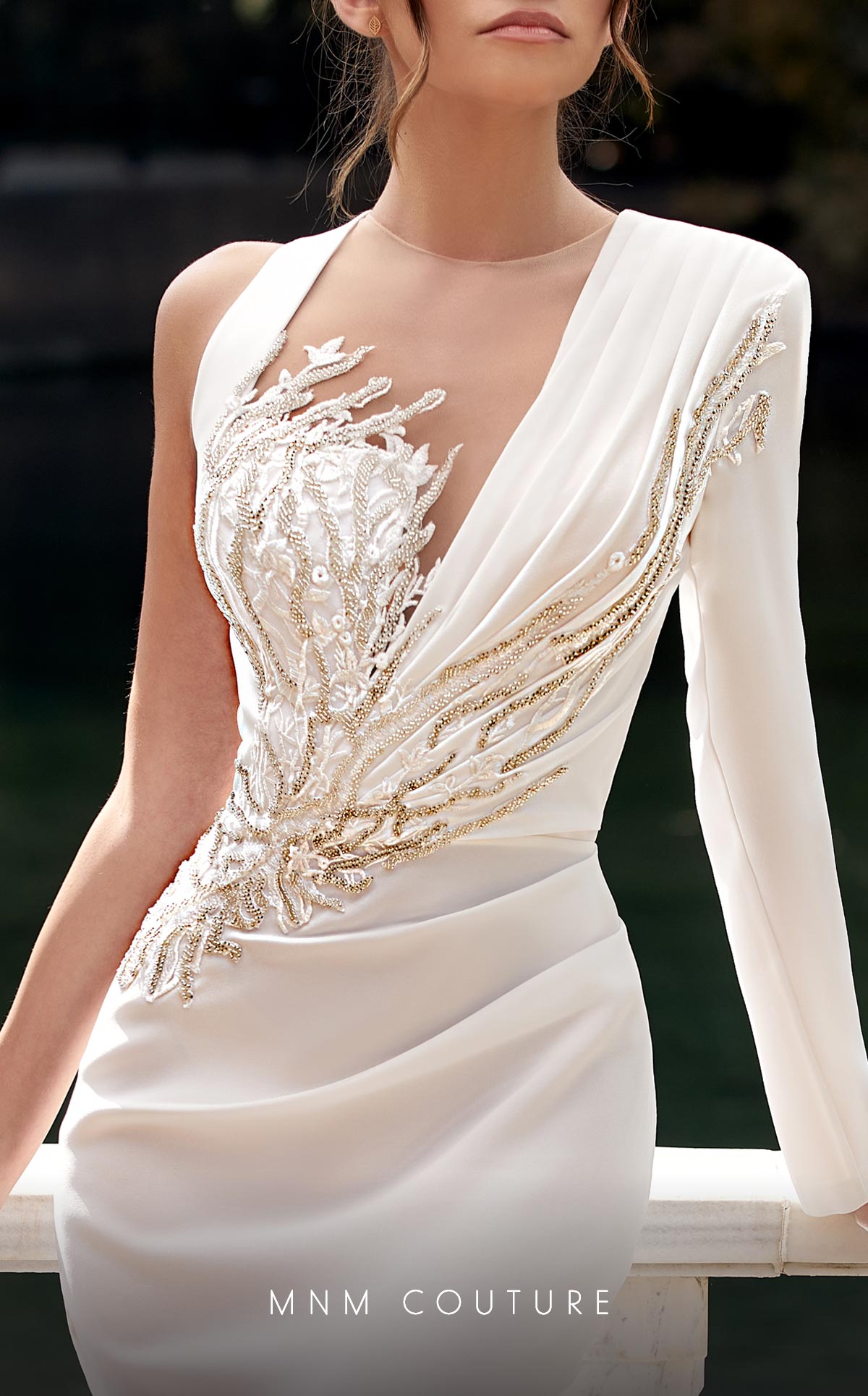Length Satin Wedding Dress MNM Couture K3940 Alexandra Jacquard Floor-Length Dress