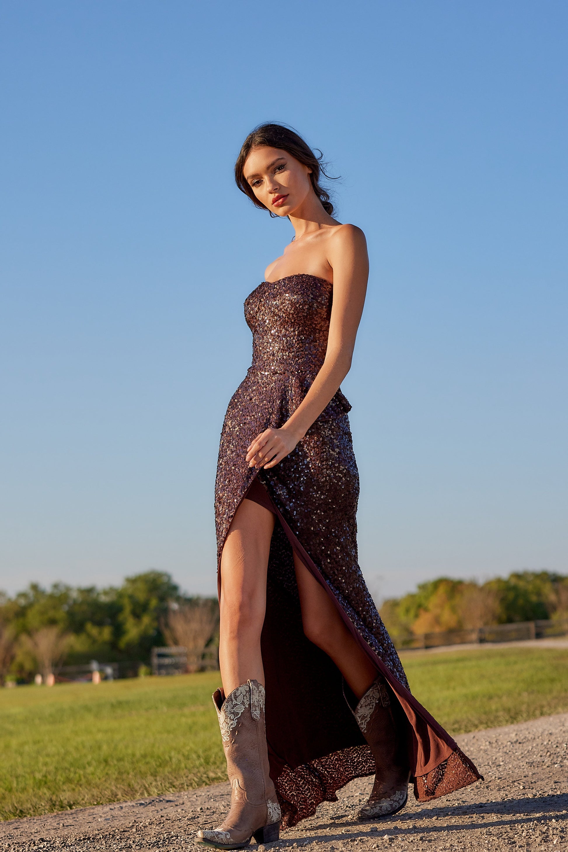 MOCHA Kai Sequin Evening Gown