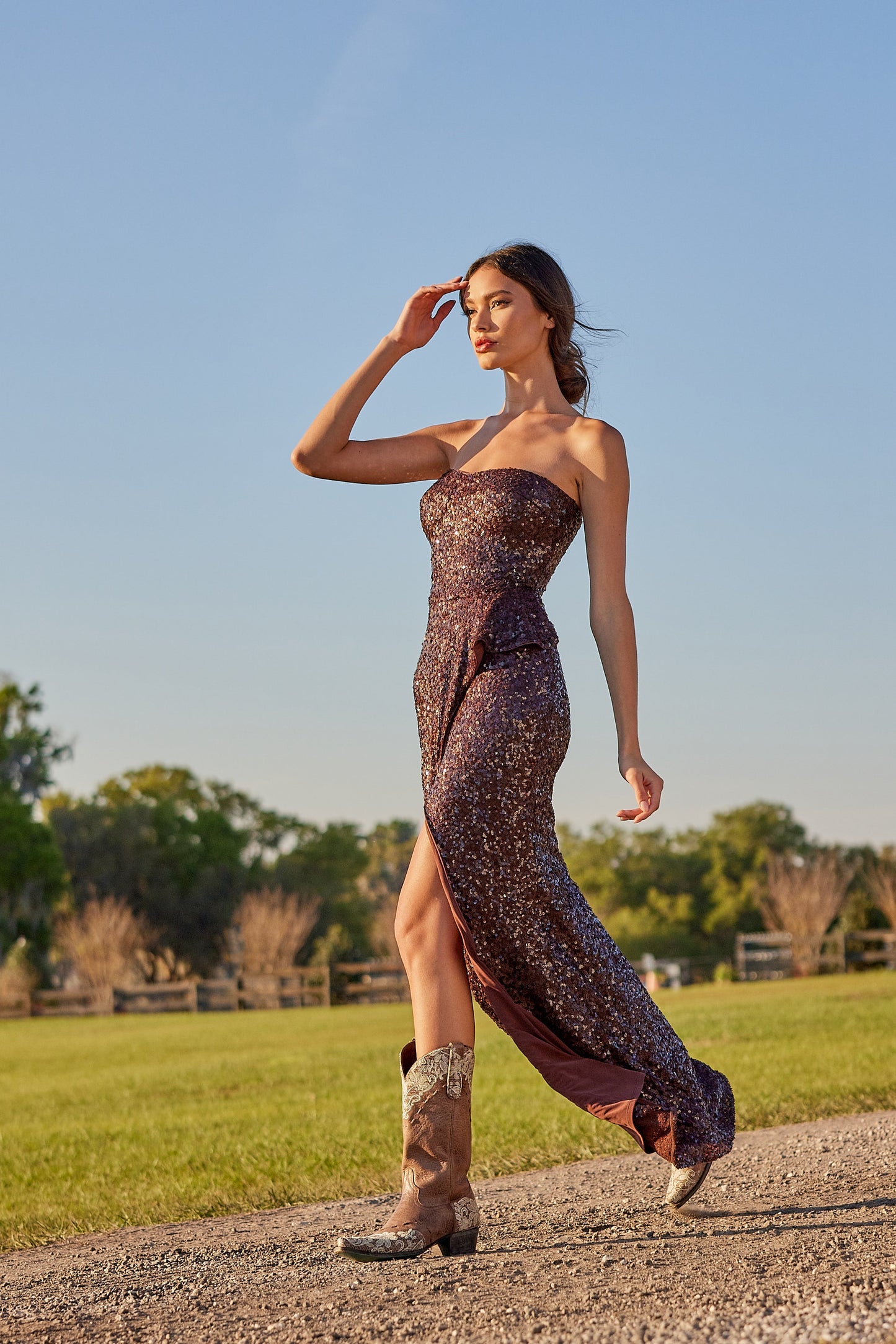 MOCHA Kai Sequin Evening Gown