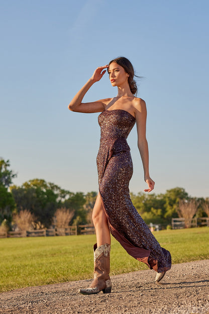 MOCHA Kai Sequin Evening Gown