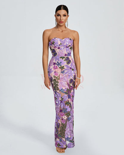 Embellished Sequins Dress Dahlia Sequin Floral Dress