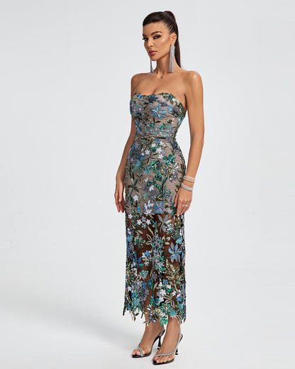 Red Dahlia Sequin Maxi Dress in Red