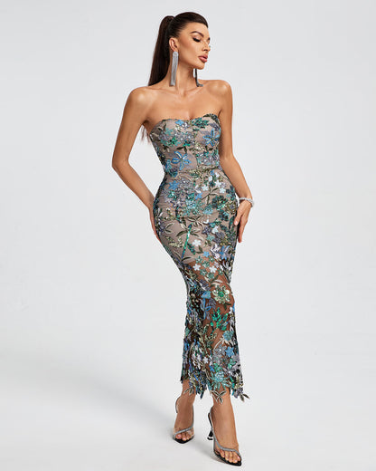 Red Dahlia Sequin Maxi Dress in Red