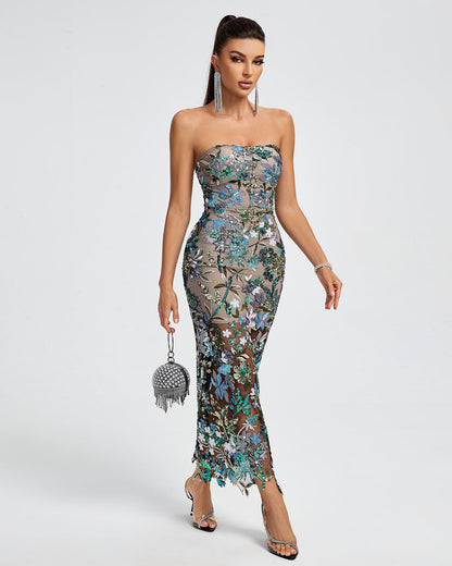 Red Dahlia Sequin Maxi Dress in Red