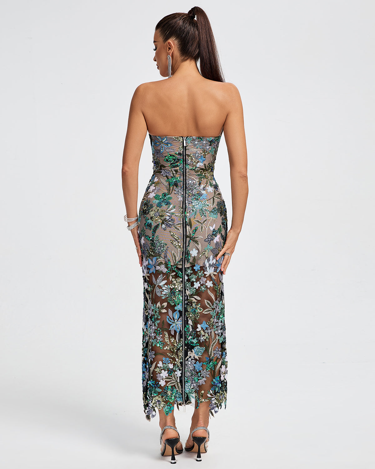 Light Blue Dahlia Sequin Maxi Dress in Red