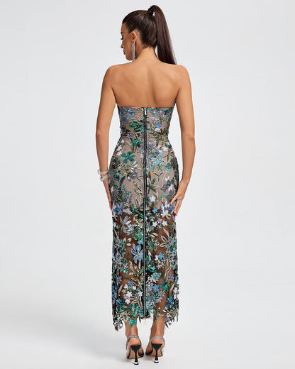 Light Blue Dahlia Sequin Maxi Dress in Red