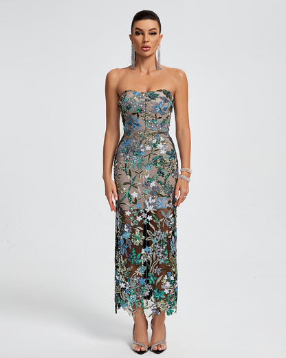 Red Dahlia Sequin Maxi Dress in Red