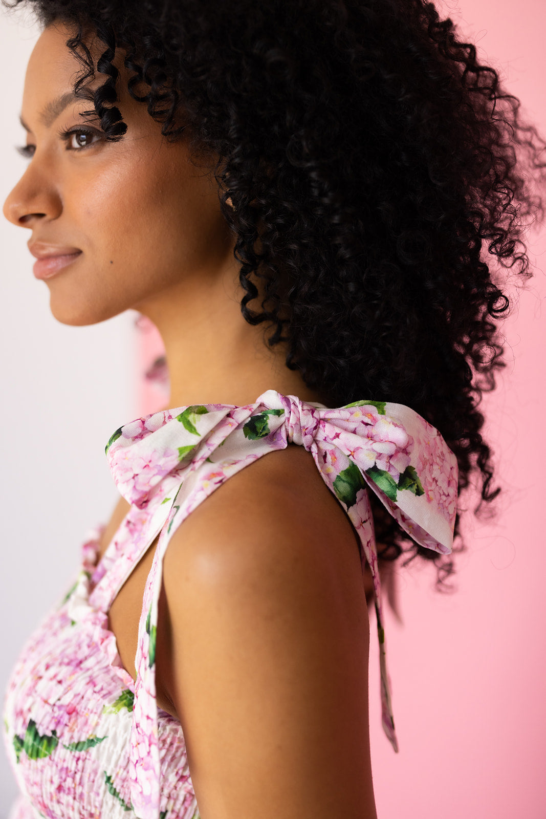 Emma Bow Maxi Dress in Pink Hydrangeas