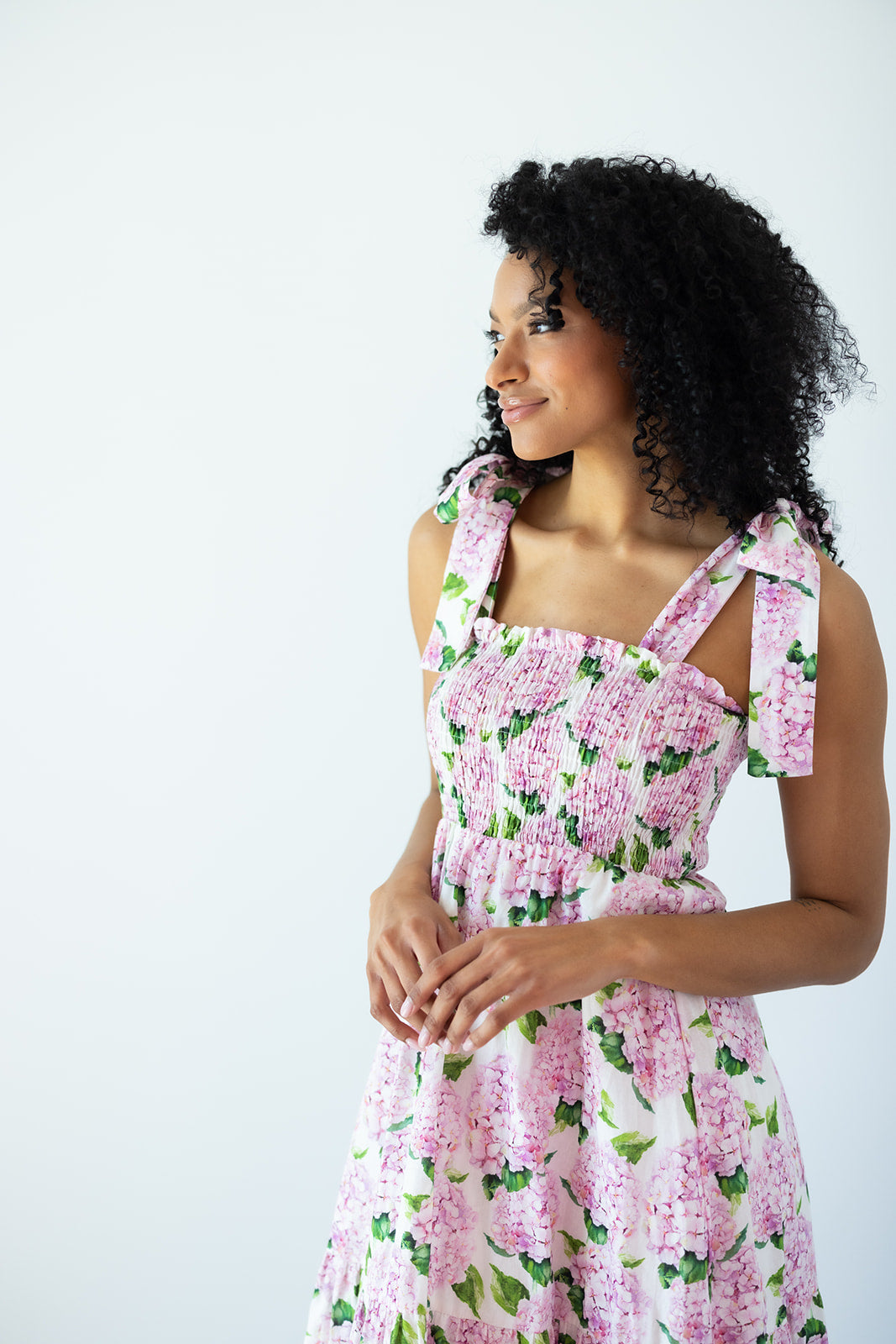 Emma Bow Maxi Dress in Pink Hydrangeas