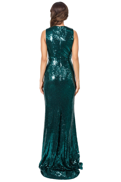 Neck Sequin Gown with High Slit Arabella Organza Gown