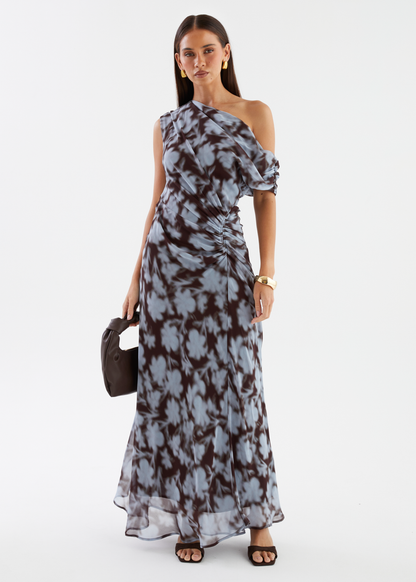 Blue Leaf Violet One-Shoulder Maxi Dress