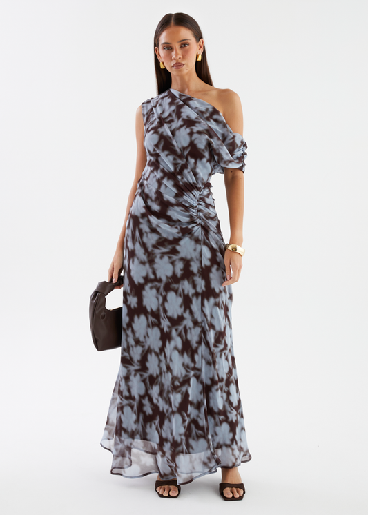 Blue Leaf Violet One-Shoulder Maxi Dress