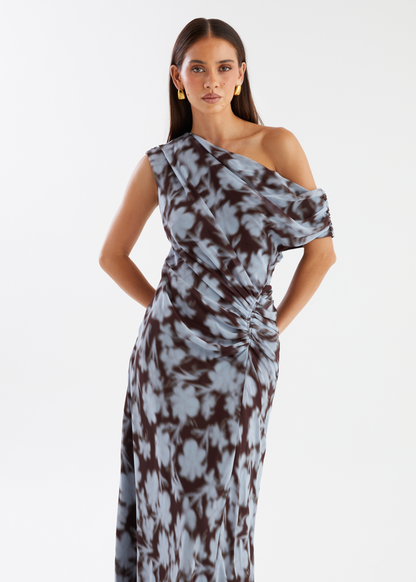 Blue Leaf Violet One-Shoulder Maxi Dress