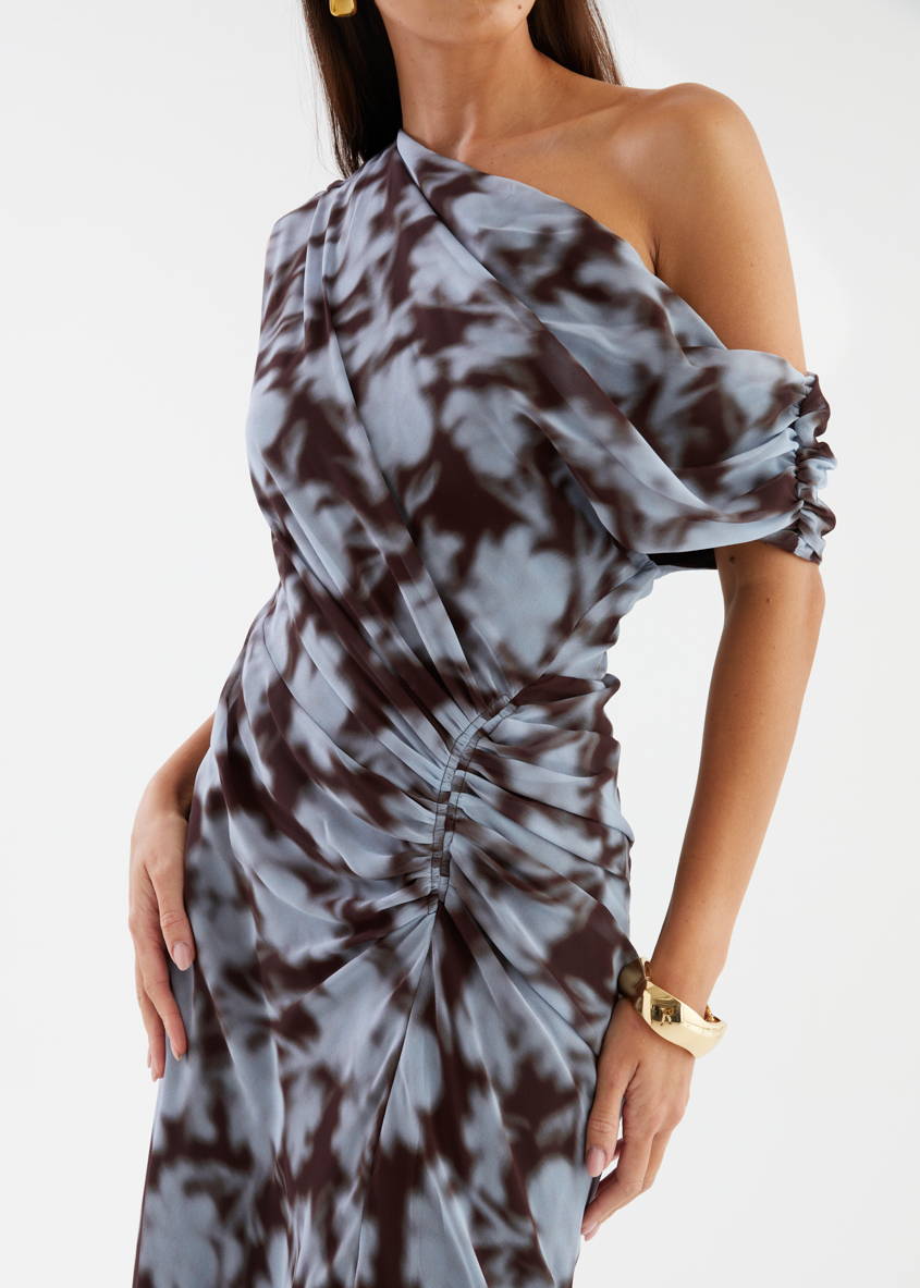 Blue Leaf Violet One-Shoulder Maxi Dress