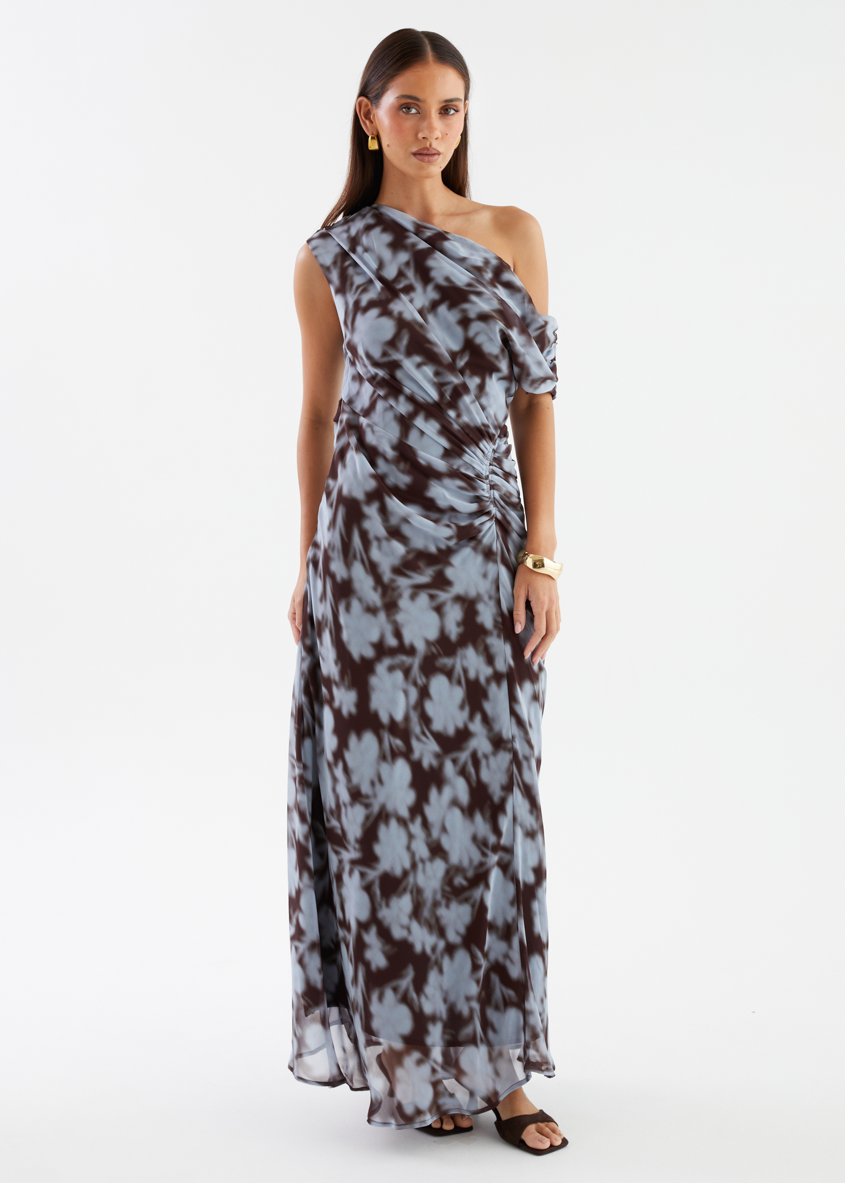 Blue Leaf Violet One-Shoulder Maxi Dress