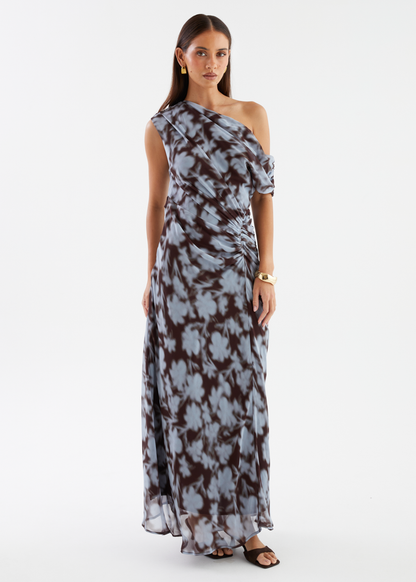 Blue Leaf Violet One-Shoulder Maxi Dress